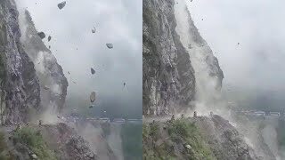 Оползень привел к падению огромных камней на индийскую дорогу - «Видео приколы»